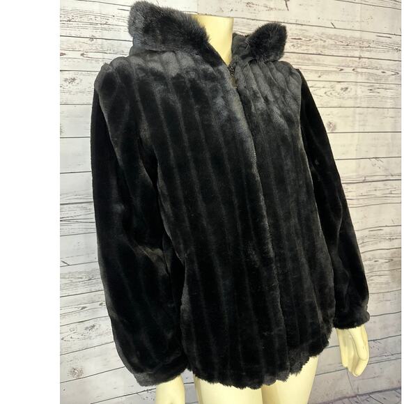Faux fur hooded coat jacket zippered closing Dressbarn size small - Picture 5 of 12